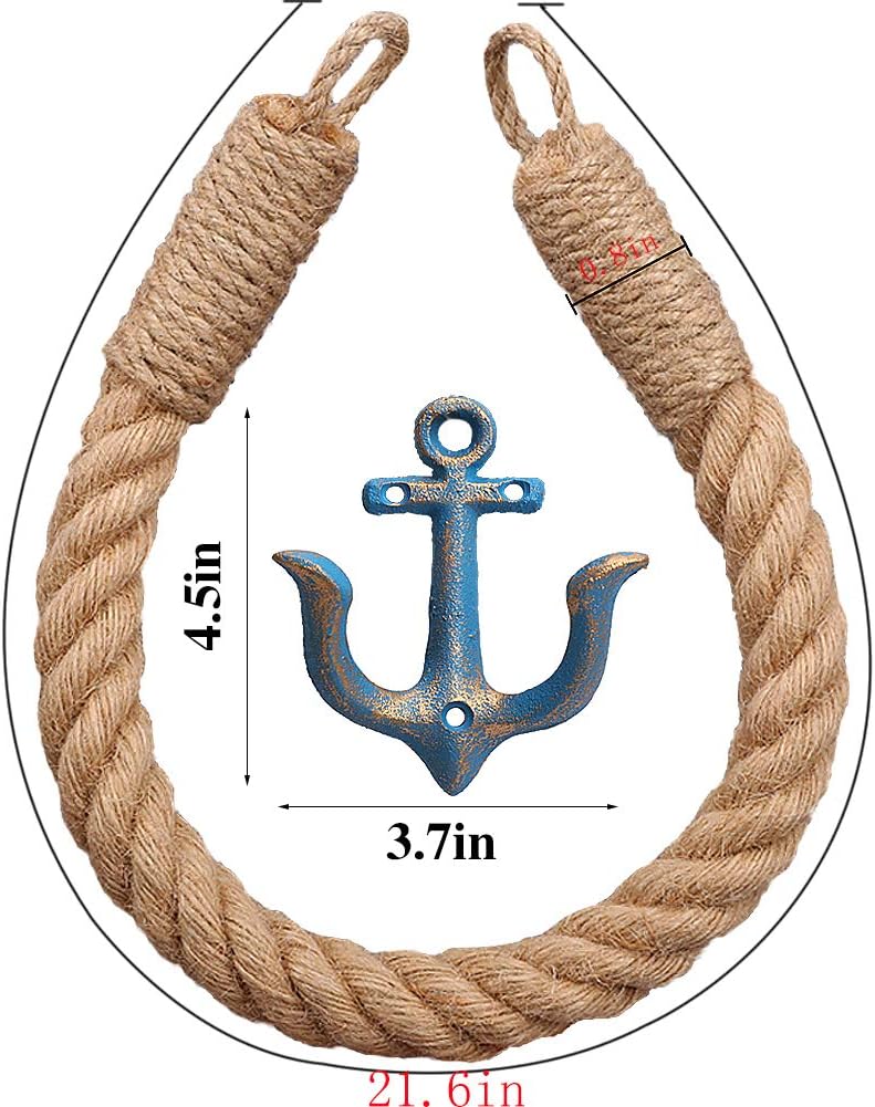 Amerla Nautical Anchor Toilet Paper Holder Rustic Industrial Wall-Mounted Towel Ring with Metal Hook for Bathroom Decor (Blue) - Image 1